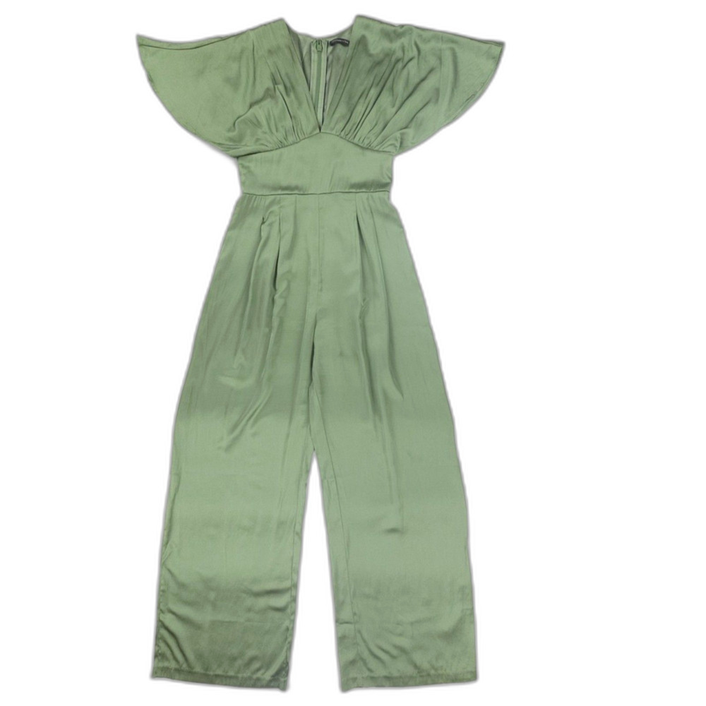 ABERCROMBIE Angel Sleeve Satin Jumpsuit Light Sage Romantic Boho French Girl